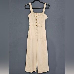 URBAN OUTFITTERS Ivory Cream Twill Denim Wide Leg Overalls S